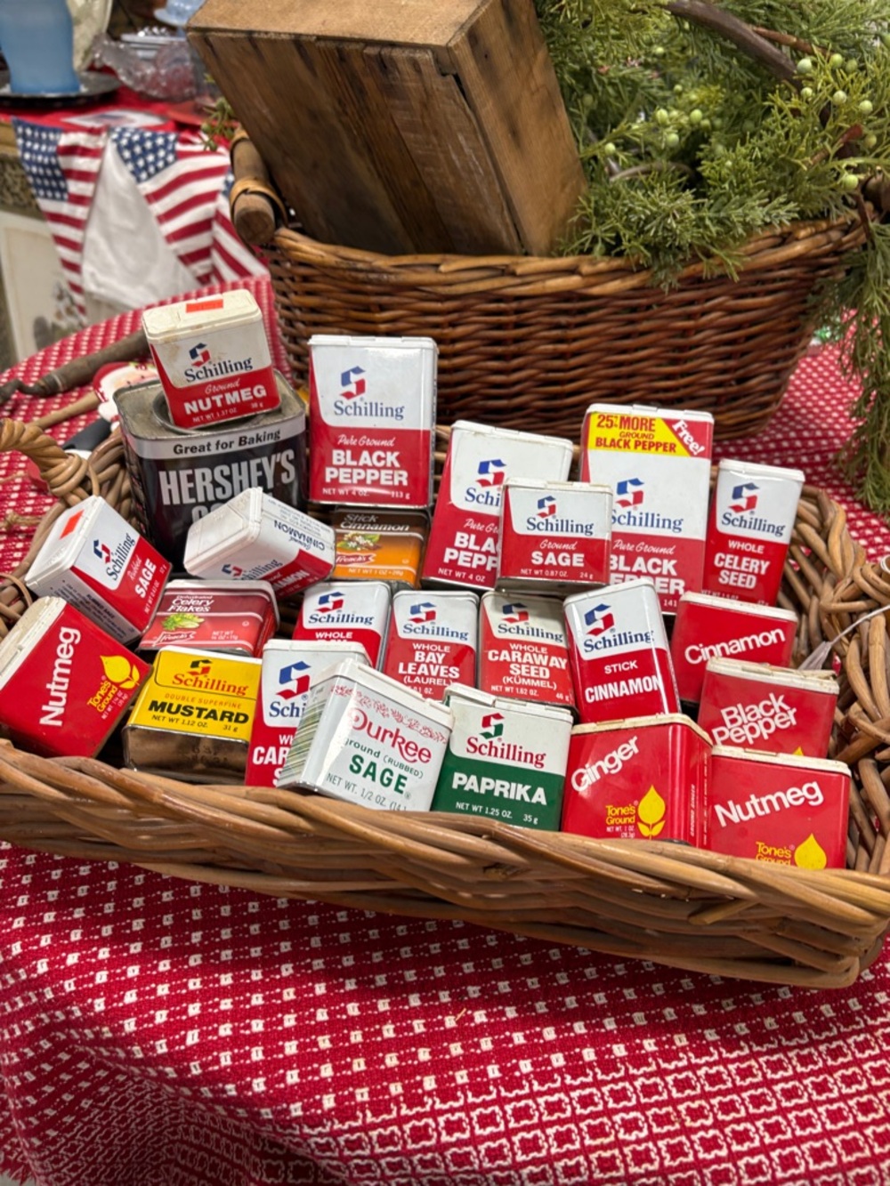 Vintage Schilling Spice Tin Lot - Red & White Labels